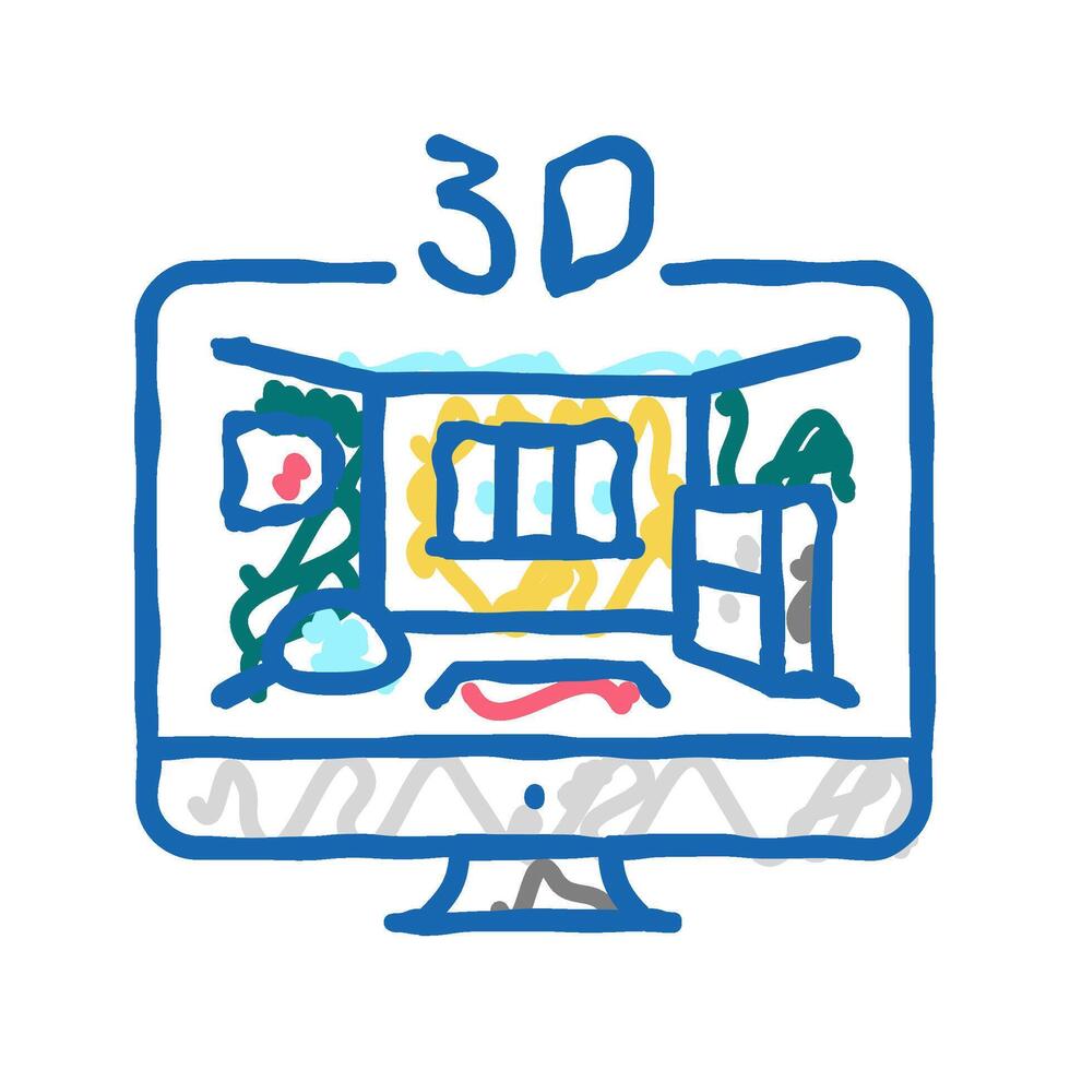 3d sketching interior design home icon doodle illustration vector