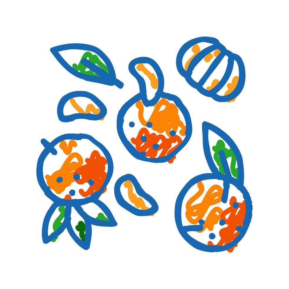 slice tangerine clementine peeled icon doodle illustration vector