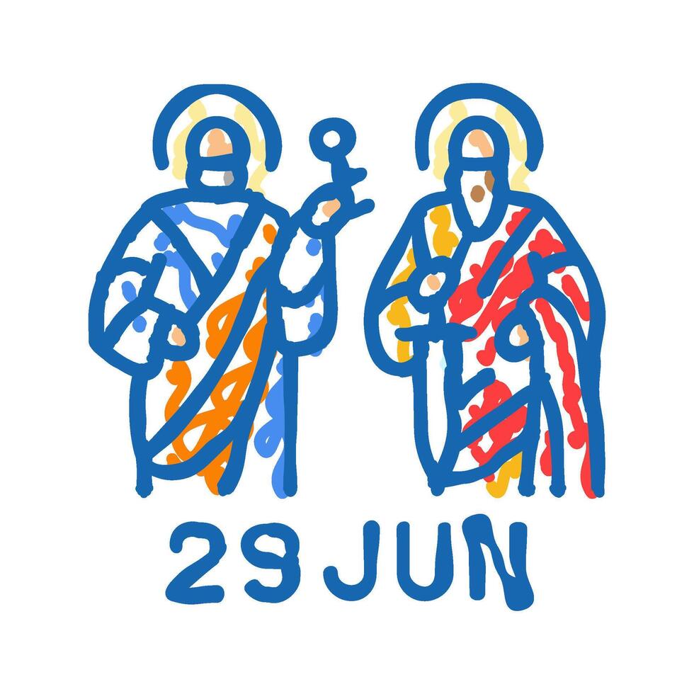 st peter and st paul feast catholic holiday icon doodle illustration vector