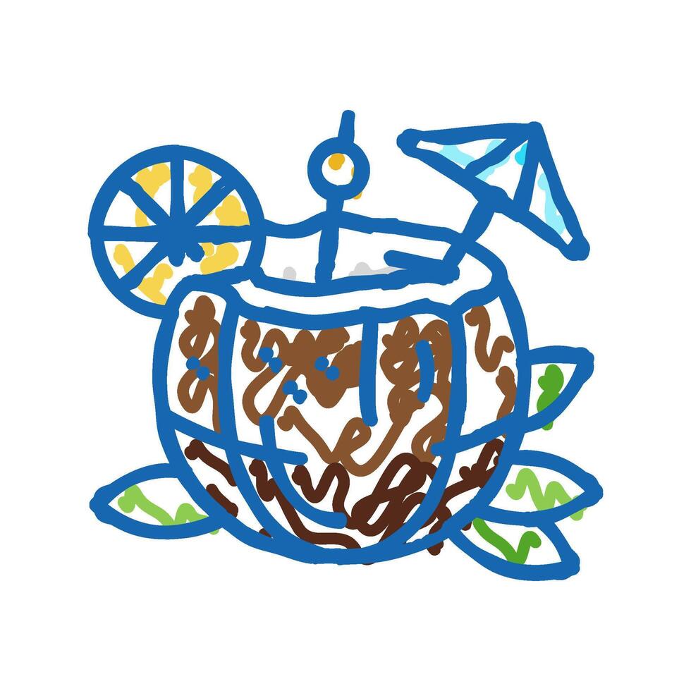 cocktail coconut coco icon doodle illustration vector