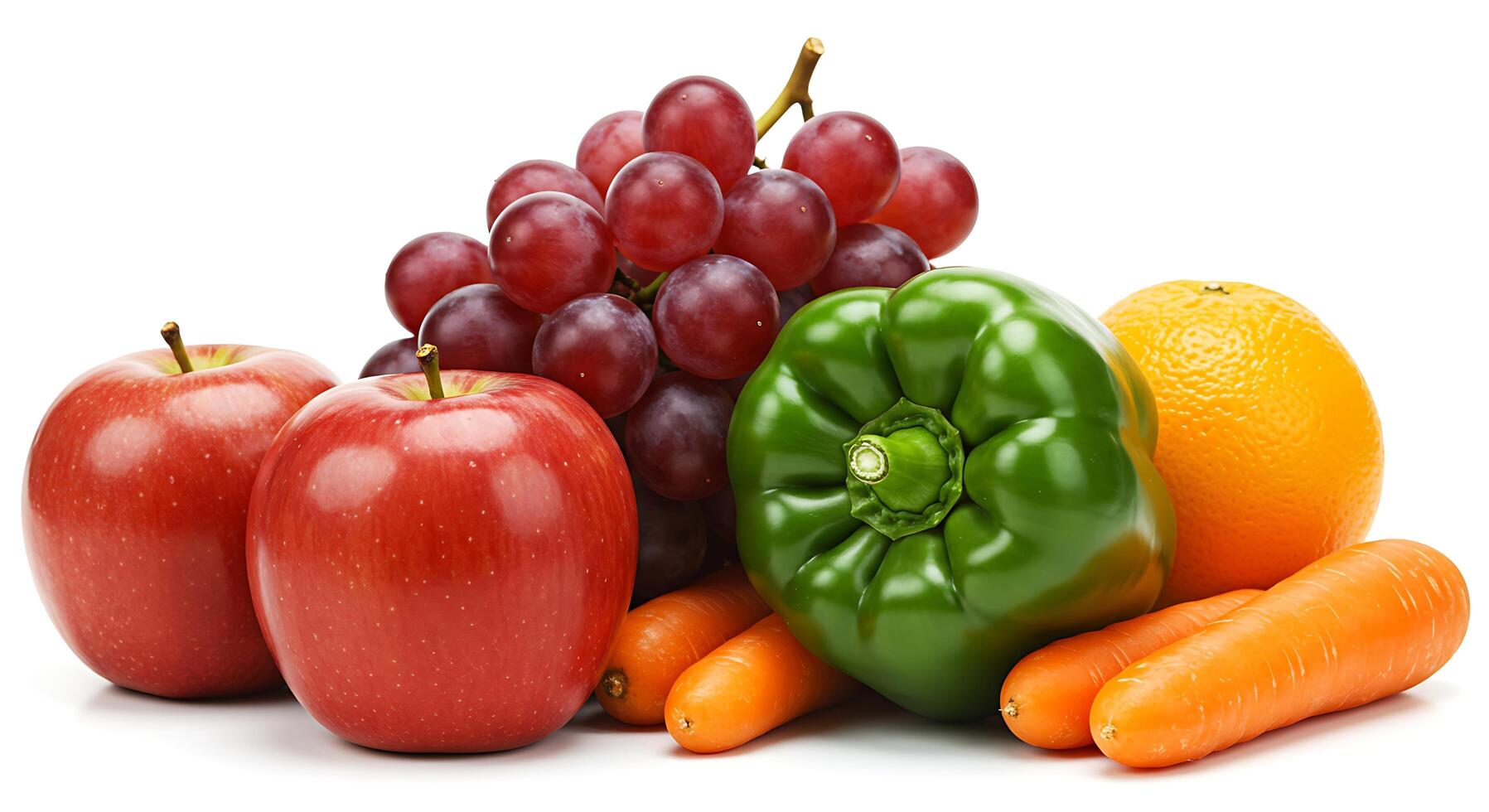 A group of fruits and vegetables on a white background photo