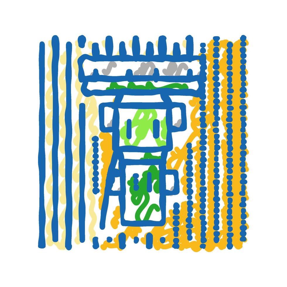 harvester harvesting wheat field icon doodle illustration vector