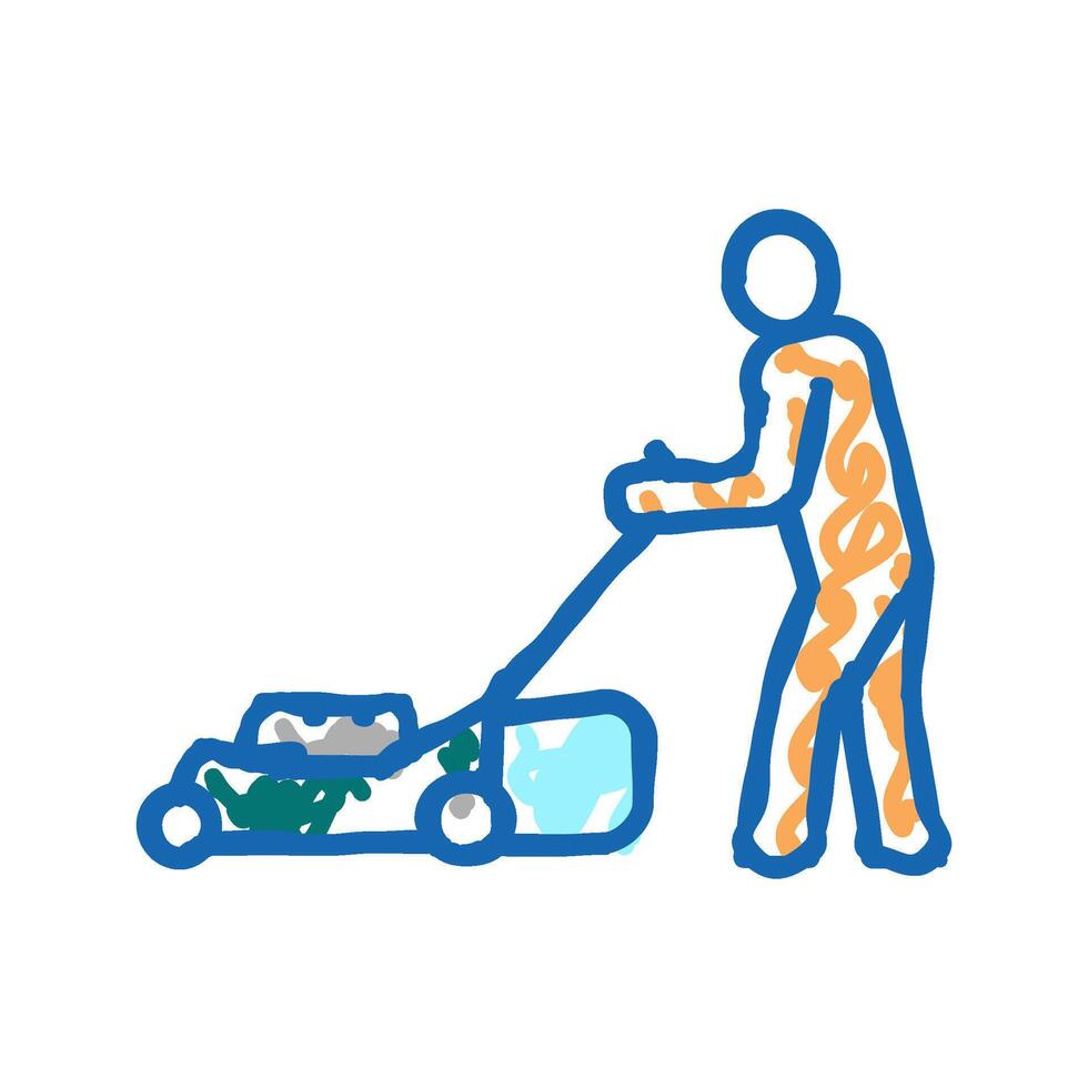 gardener with lawn mower icon doodle illustration vector