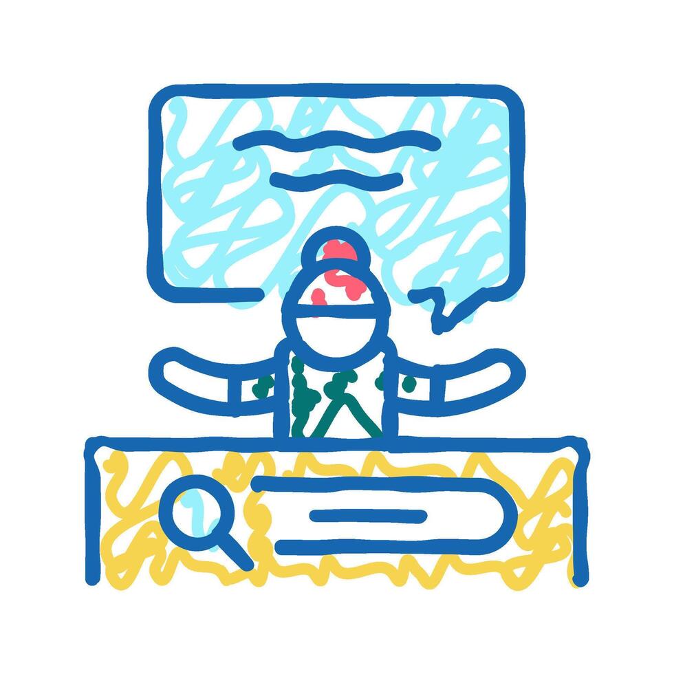 librarian help for finding materials in children library icon doodle illustration vector