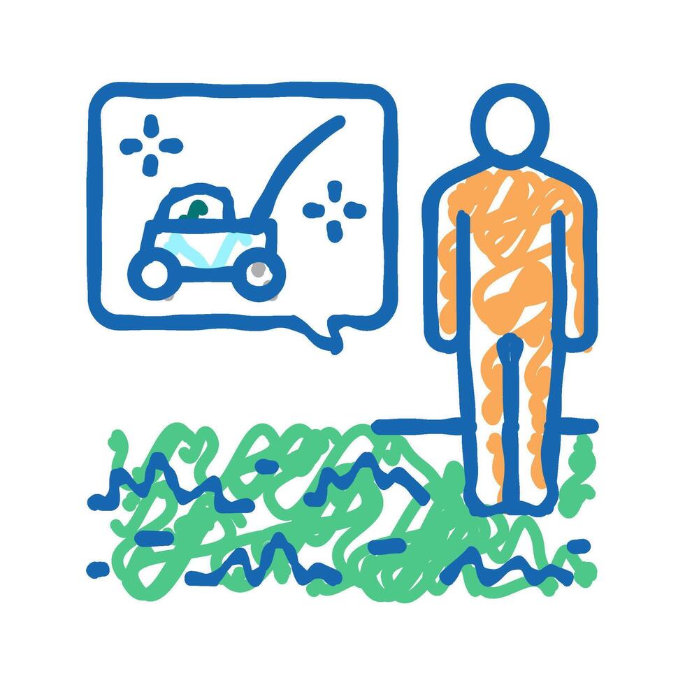 gardener dreaming for lawn mower icon doodle illustration vector