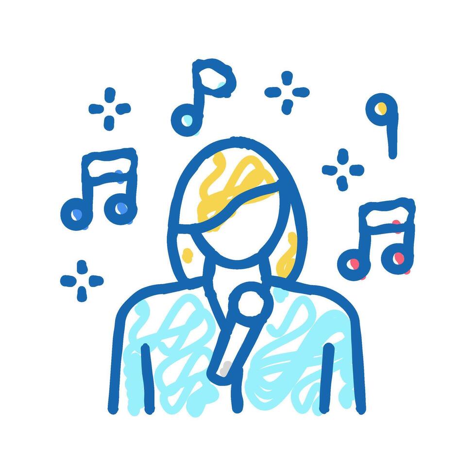singer woman singing song in microphone icon doodle illustration vector