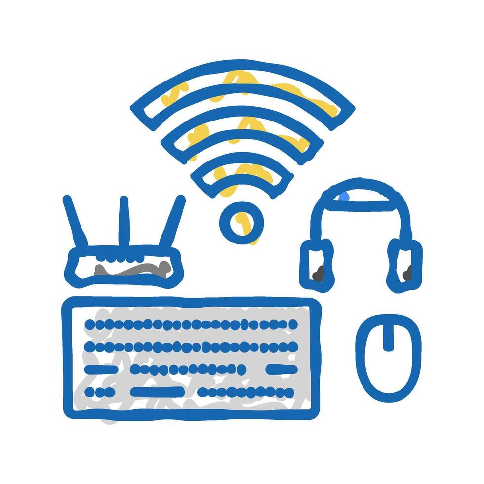 wireless setup repair computer icon doodle illustration vector