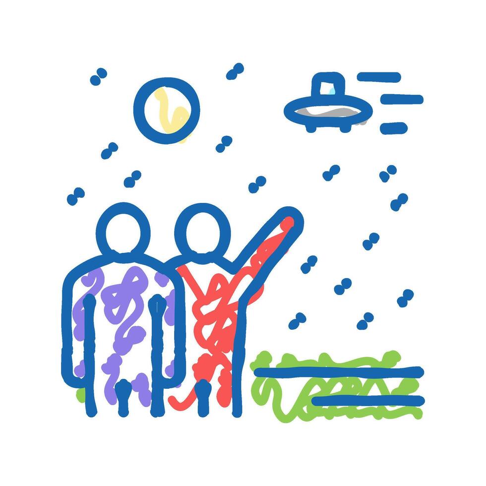 flying saucer in sky icon doodle illustration vector