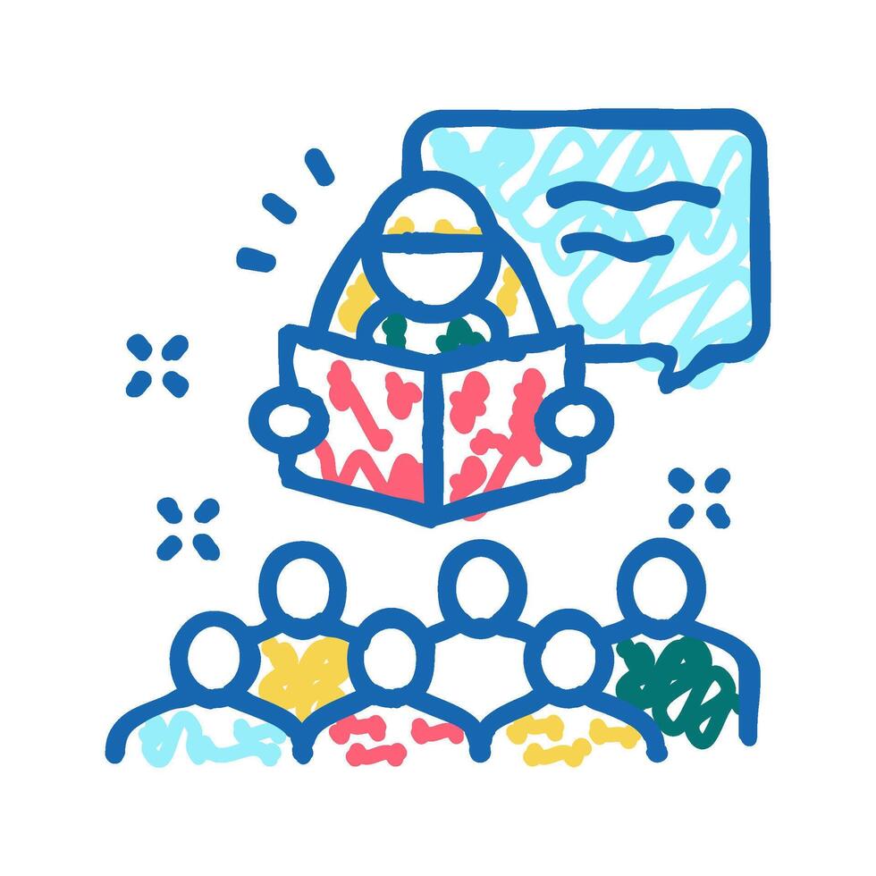 story time in children library icon doodle illustration vector
