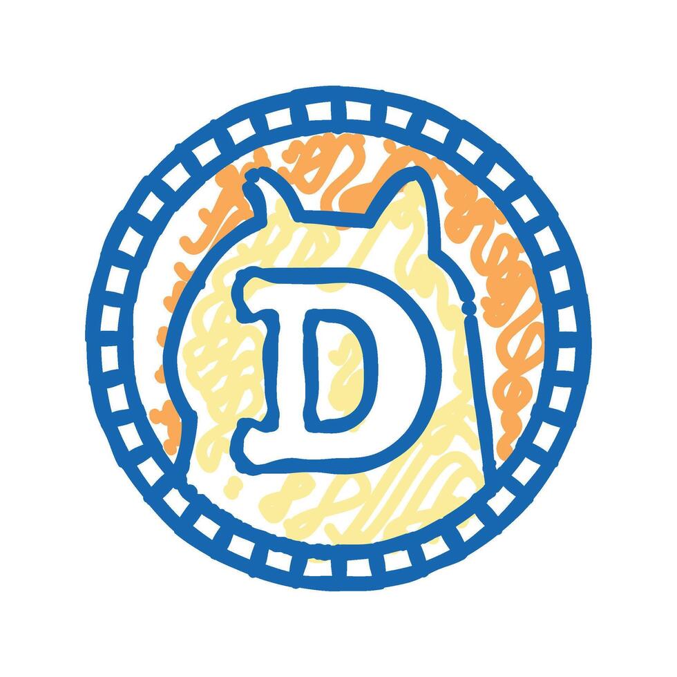 dogecoin cryptocurrency coin icon doodle illustration vector