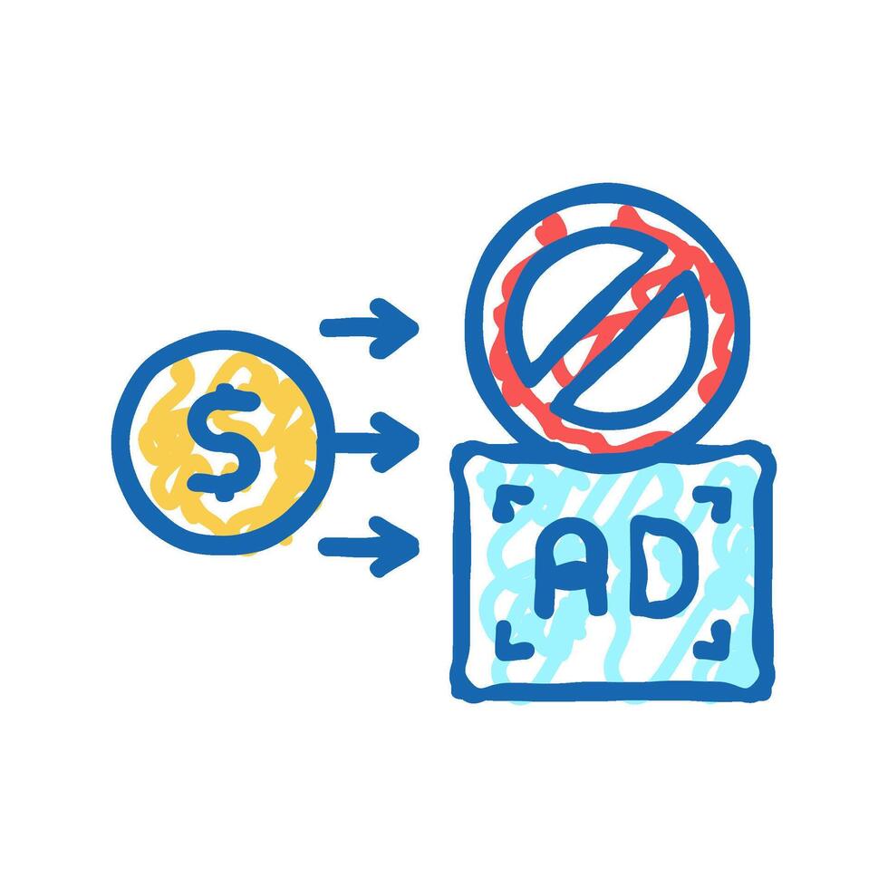 pay money for stop advertisement icon doodle illustration vector