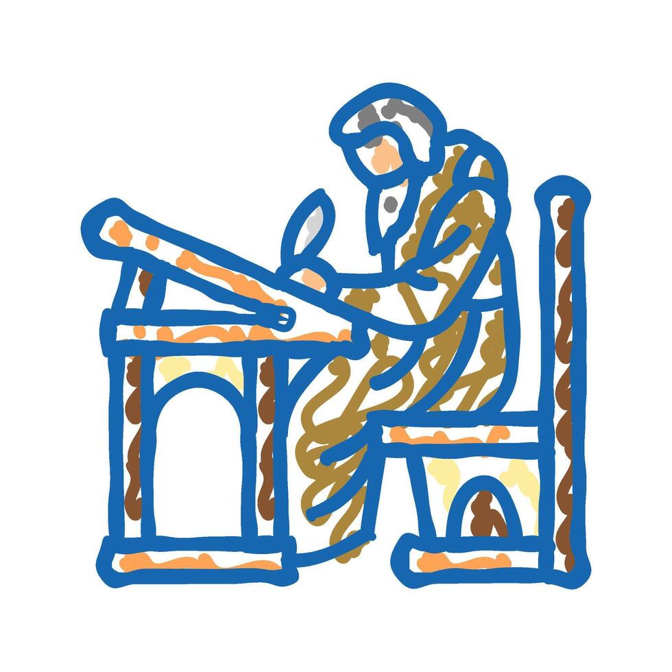 monk scribe byzantine icon doodle illustration vector