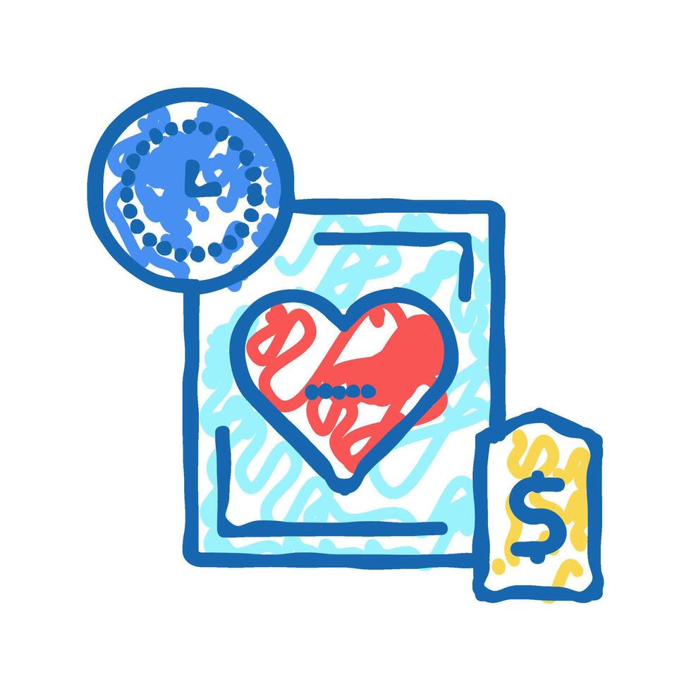 heart transplant price and time icon doodle illustration vector