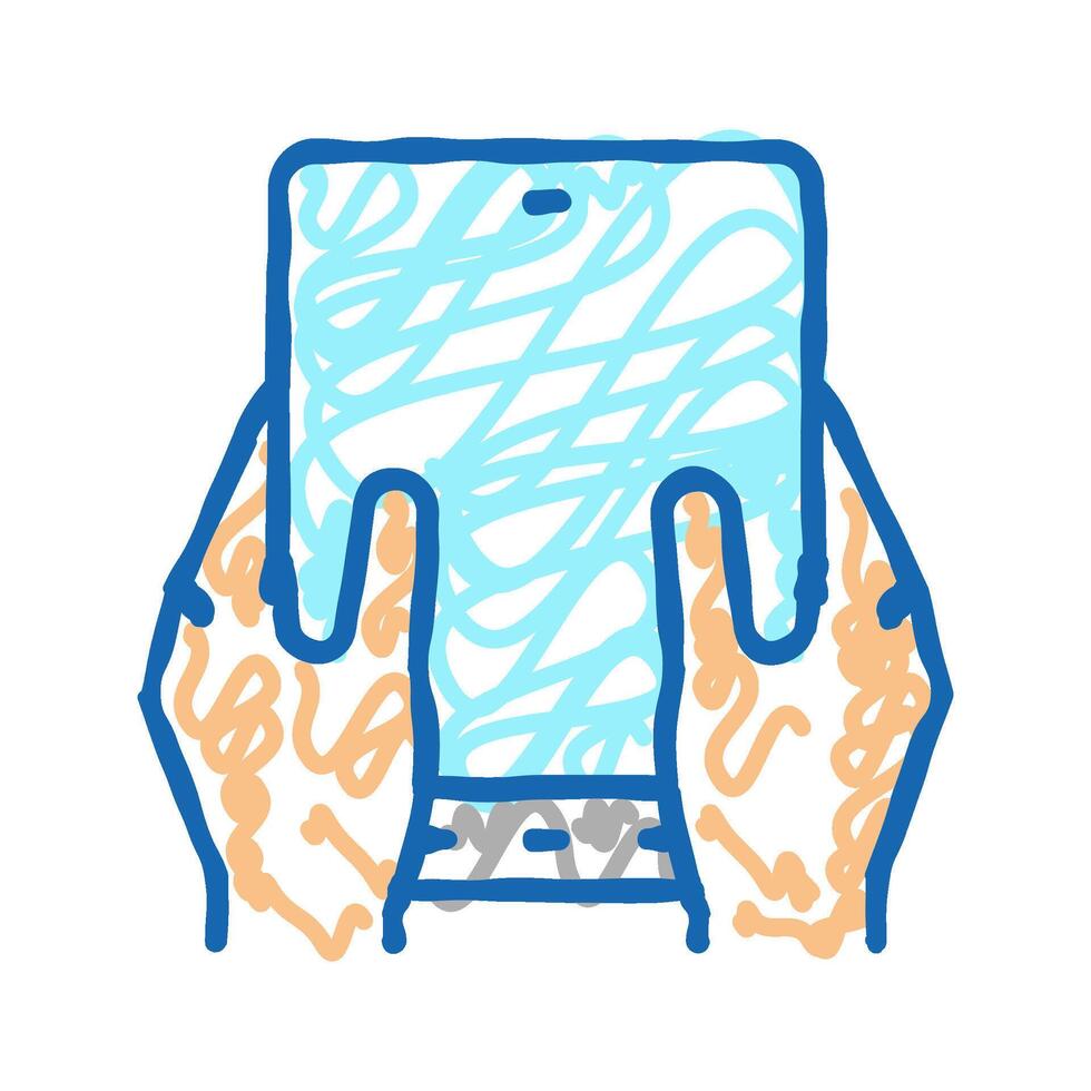 user playing on flexible smartphone screen icon doodle illustration vector