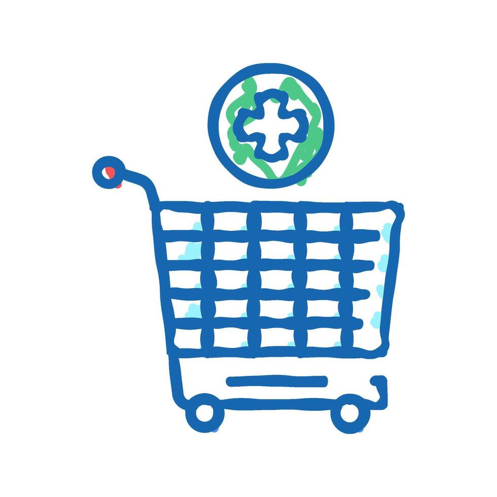 supermarket cart adding products icon doodle illustration vector