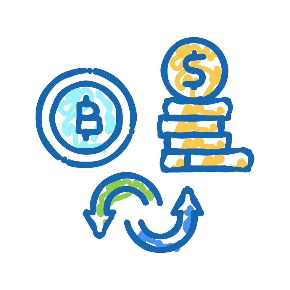 currancy money to bitcoin icon doodle illustration vector