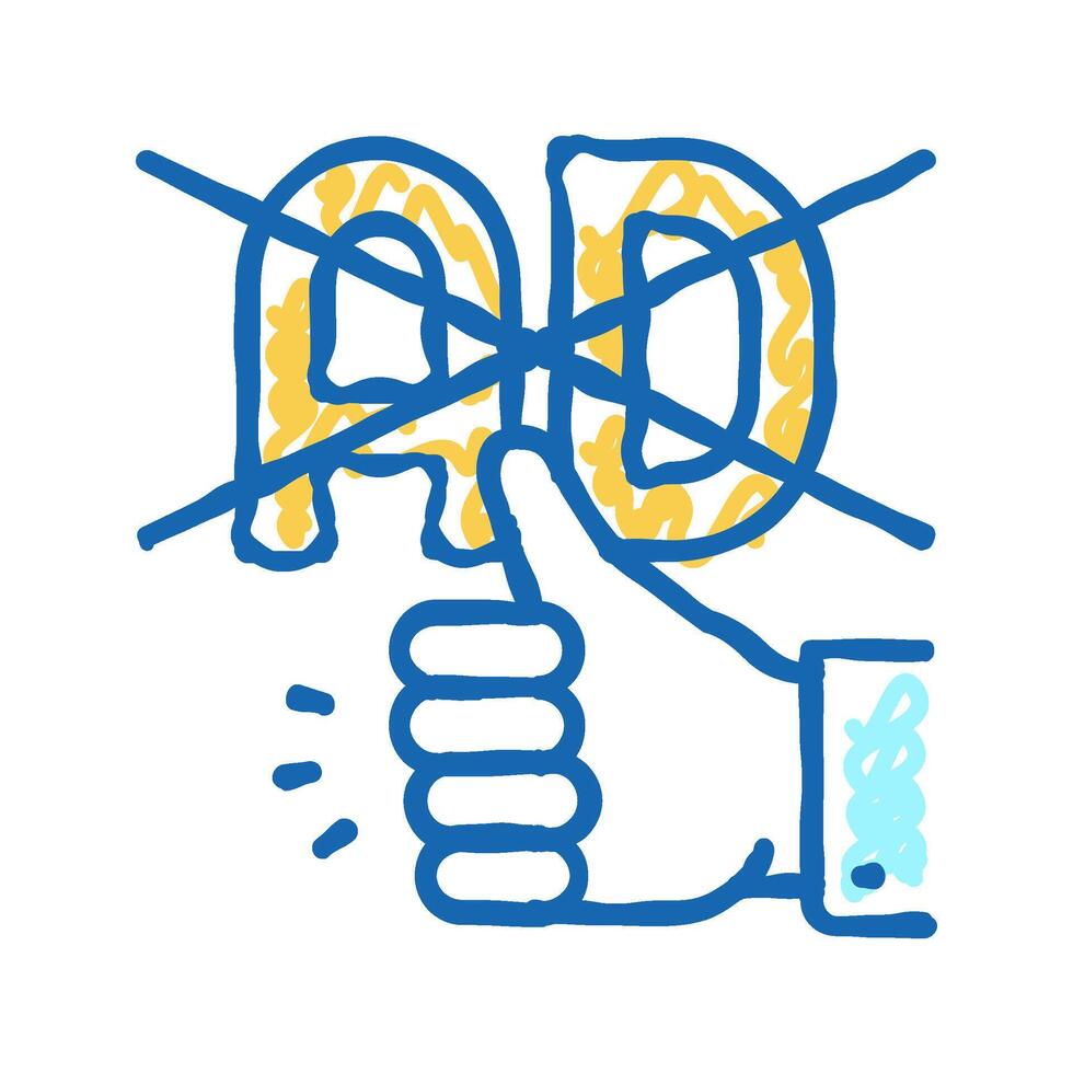 blocked ad and hand gesturing good icon doodle illustration vector