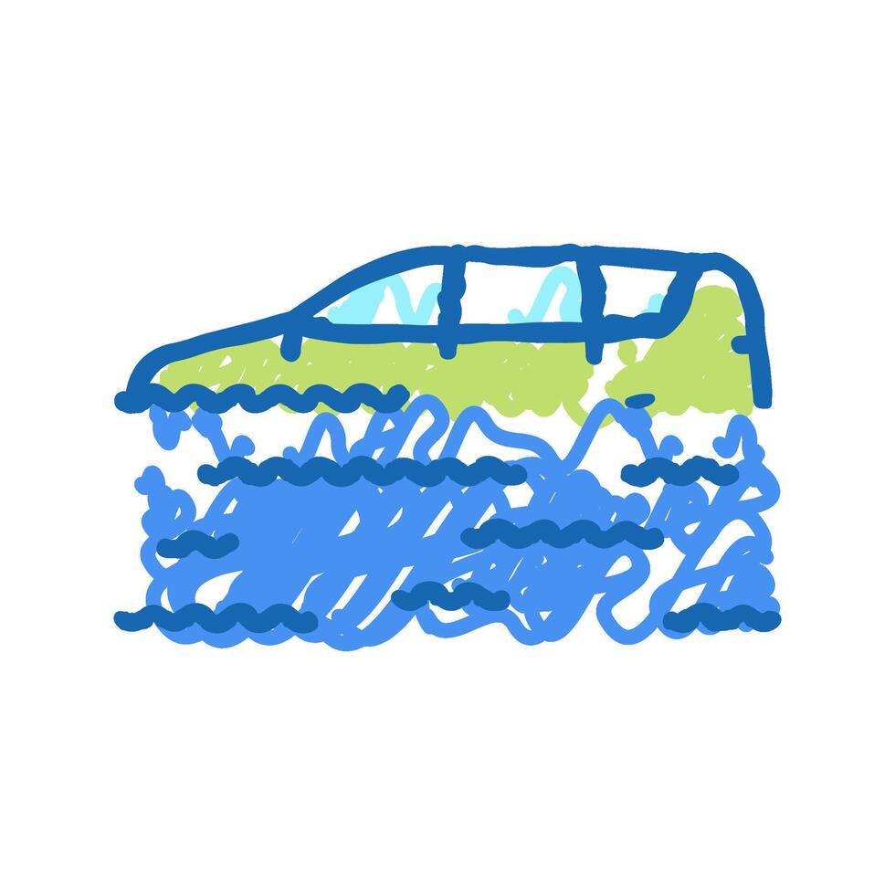 flooded car disaster icon doodle illustration vector