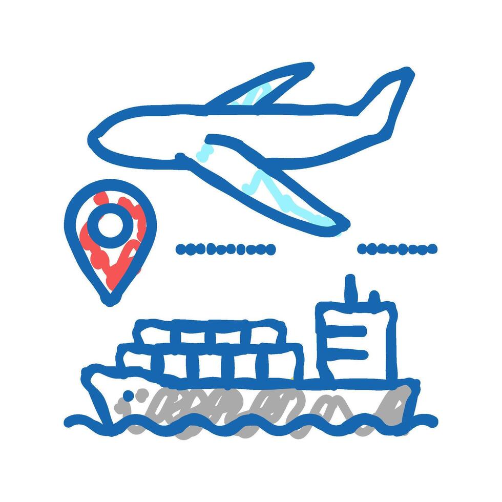 airplane and ship delivering icon doodle illustration vector