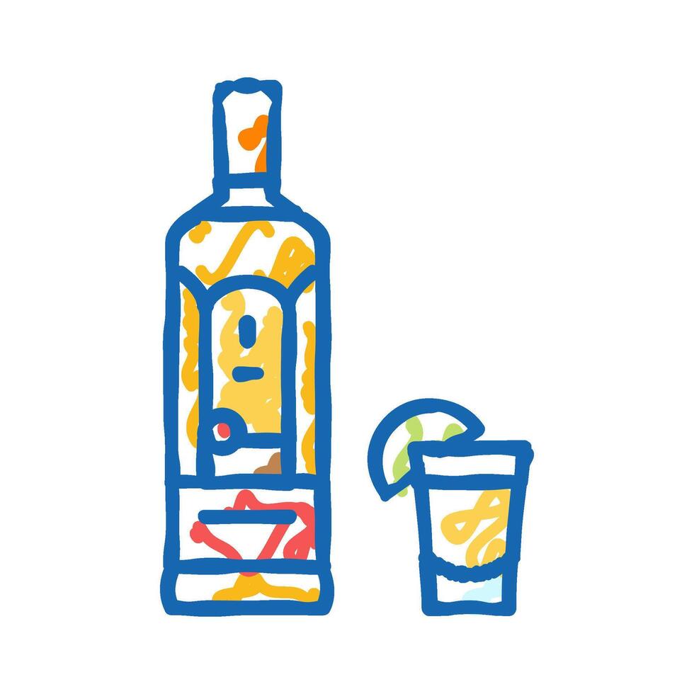 tequila drink bottle icon doodle illustration vector