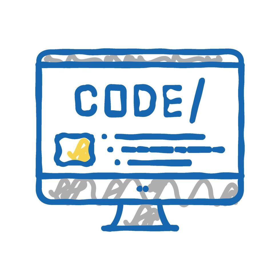 code on computer screen icon doodle illustration vector