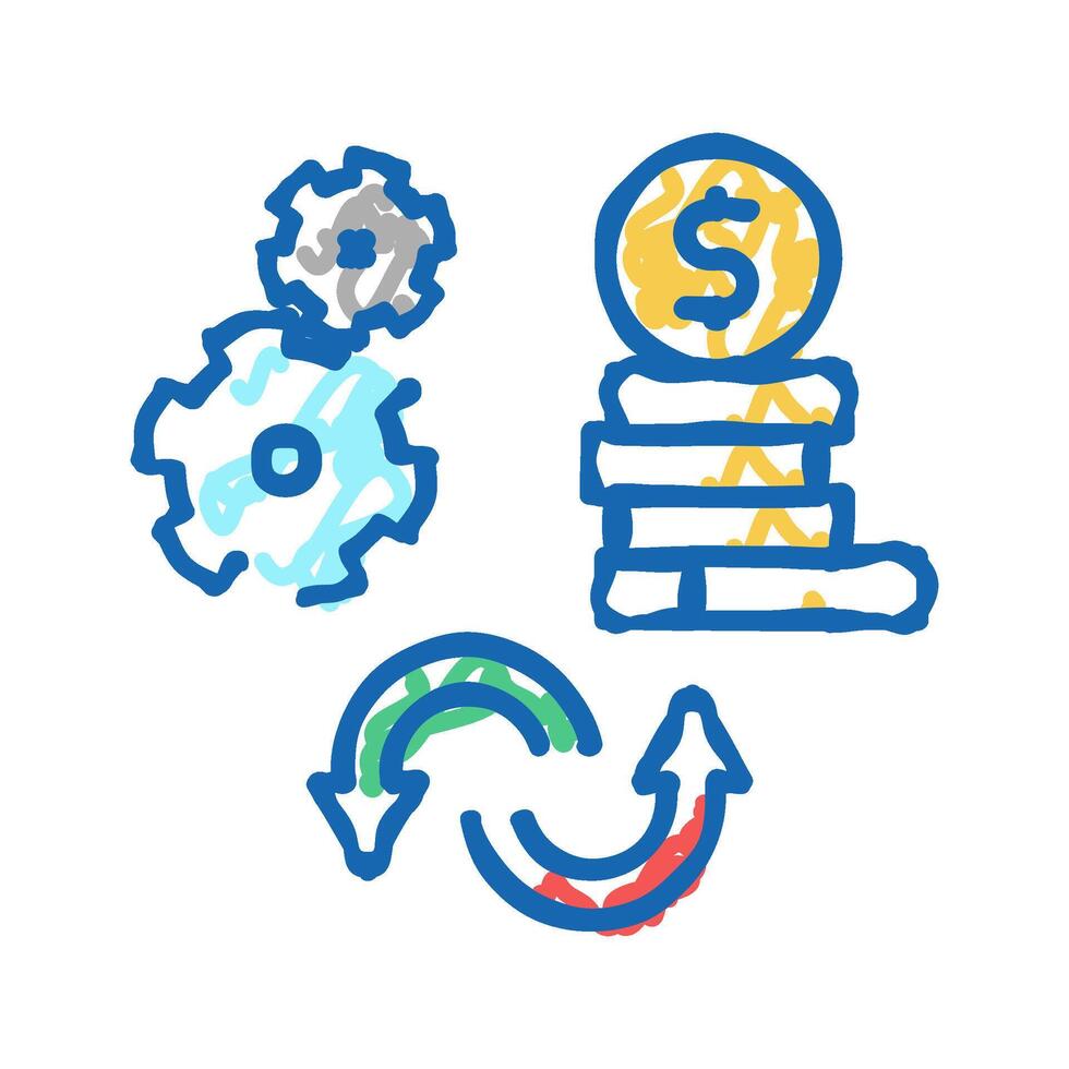 work to money converter icon doodle illustration vector