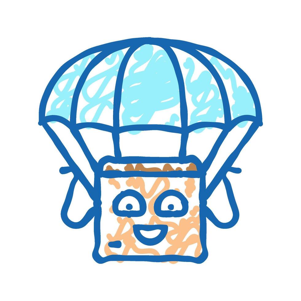 parachute flying cardboard box character icon doodle illustration vector