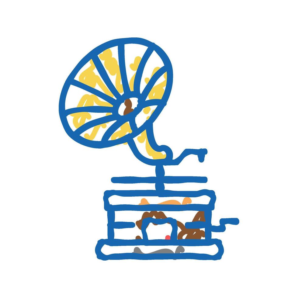 gramophone for listen audio music icon doodle illustration vector