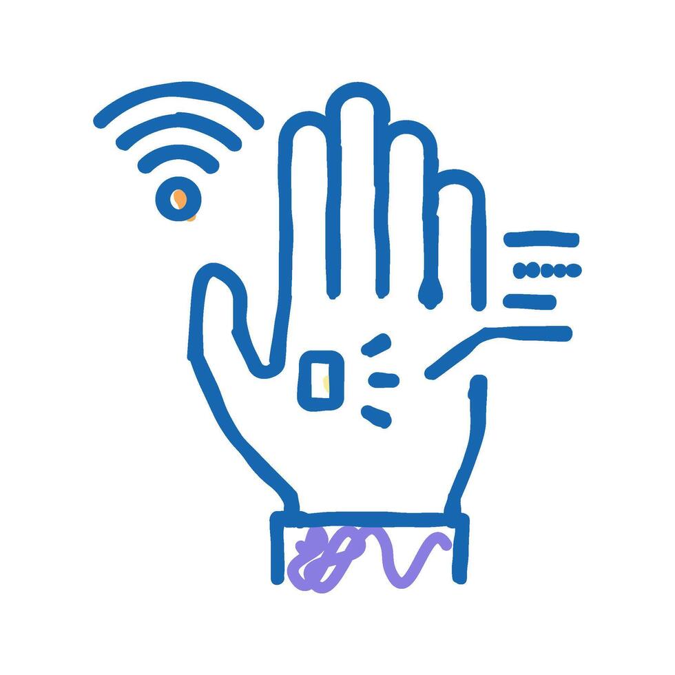 chip rfid in palm icon doodle illustration vector