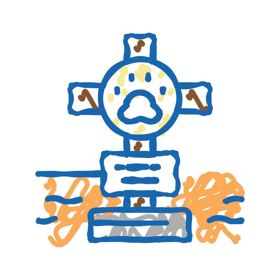 grave pet with cross icon doodle illustration vector