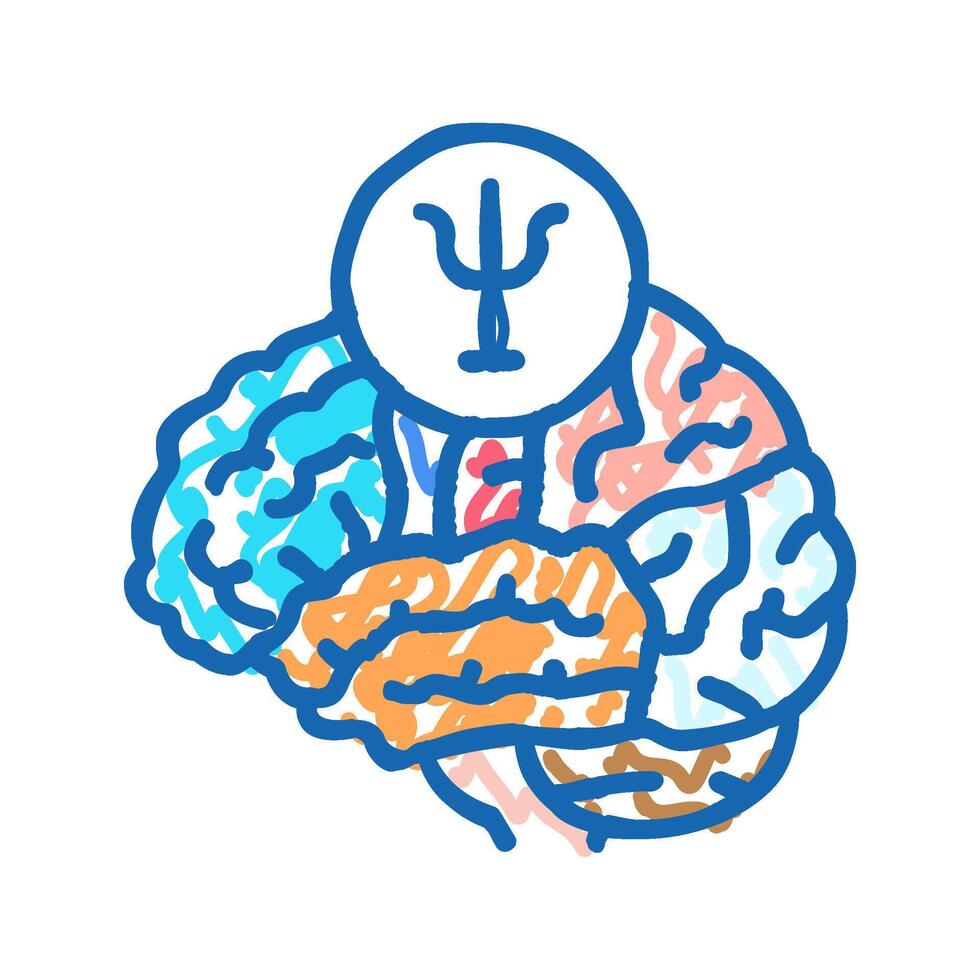 psychology brain icon doodle illustration vector