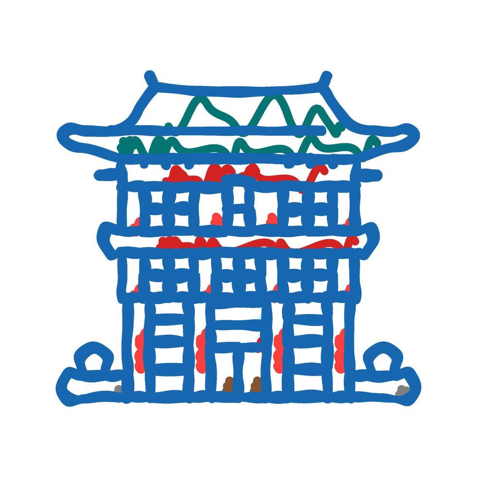 miko shrine maiden shintoism icon doodle illustration vector