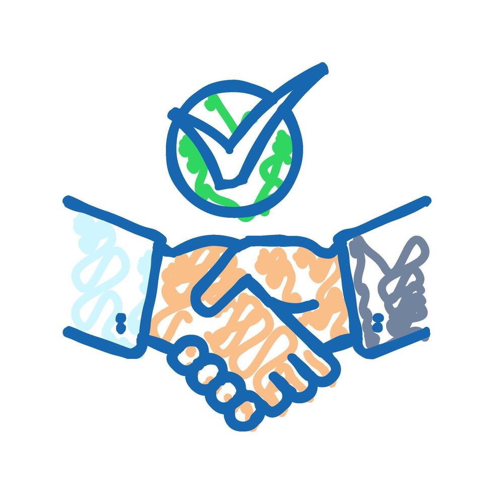 handshake check mark icon doodle illustration vector