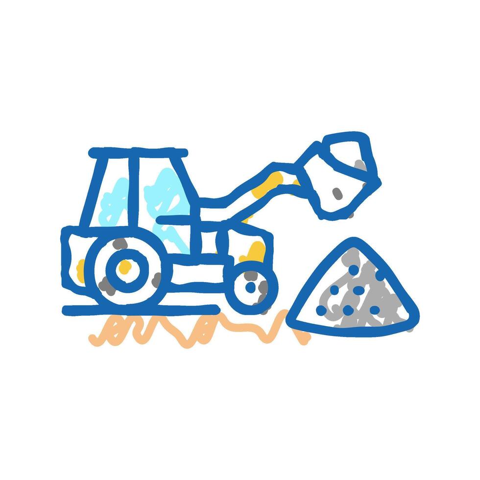 tractor stone gravel loading machine icon doodle illustration vector