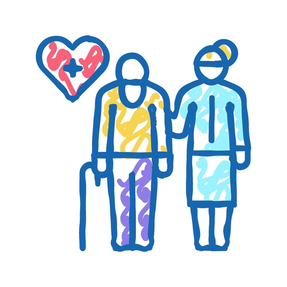 helping and caring for elderly people icon doodle illustration vector