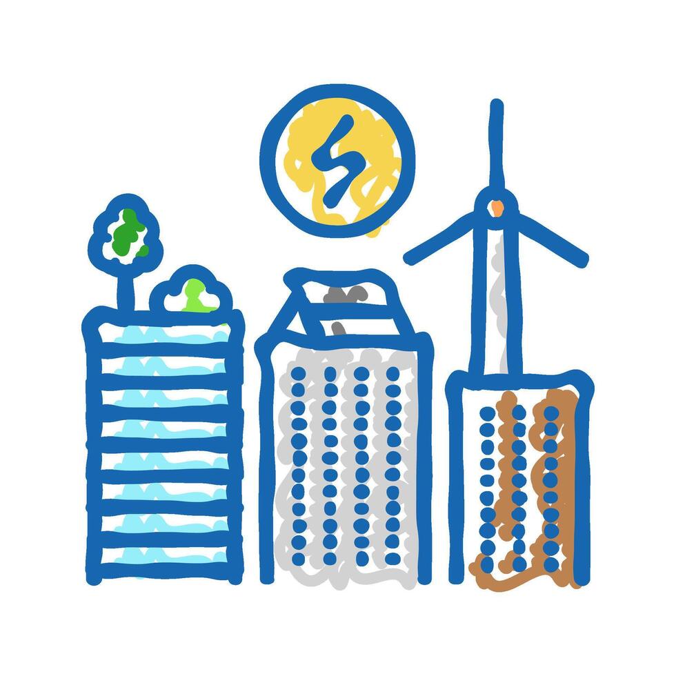 renewable energy integration green building icon doodle illustration vector