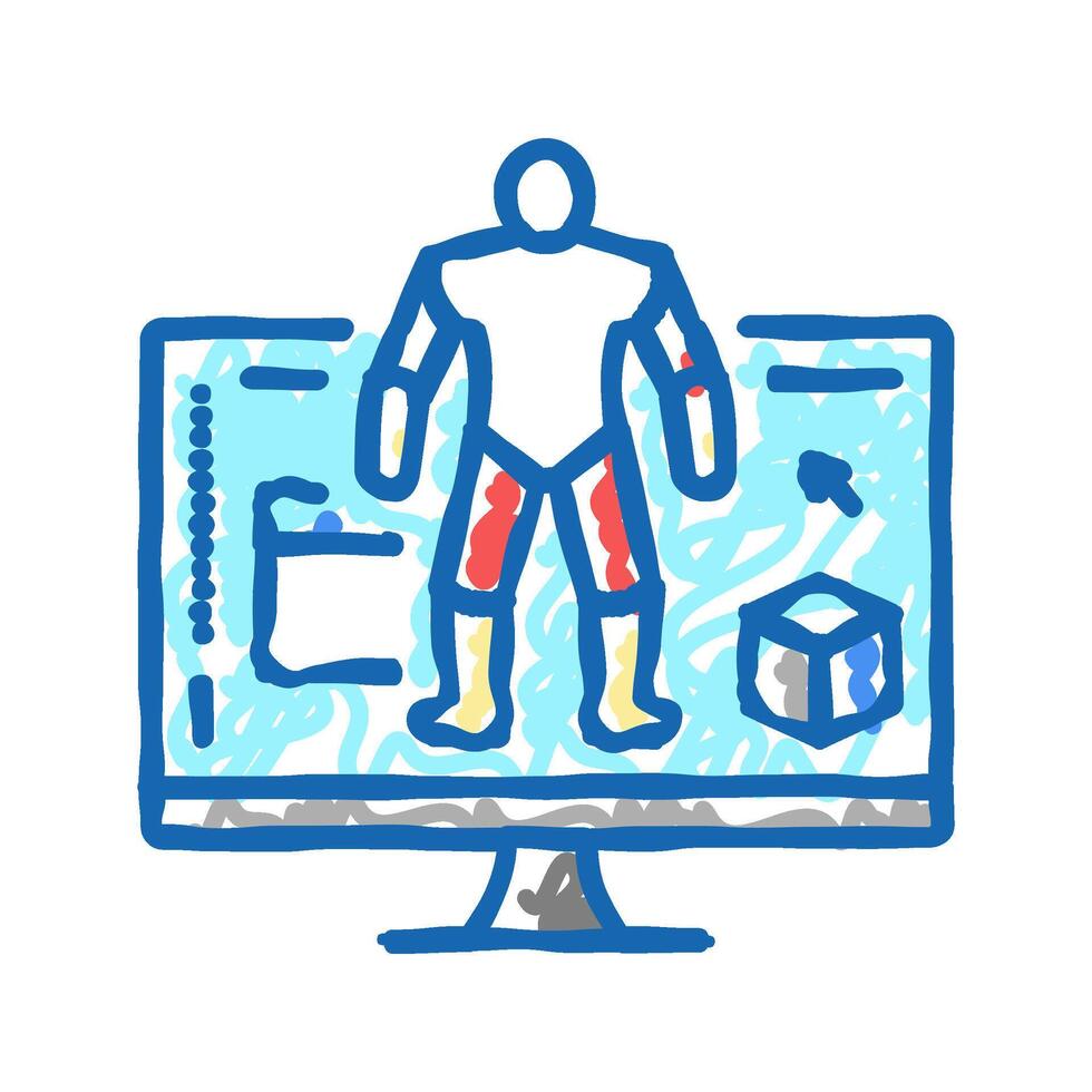 3d modeling characters icon doodle illustration vector