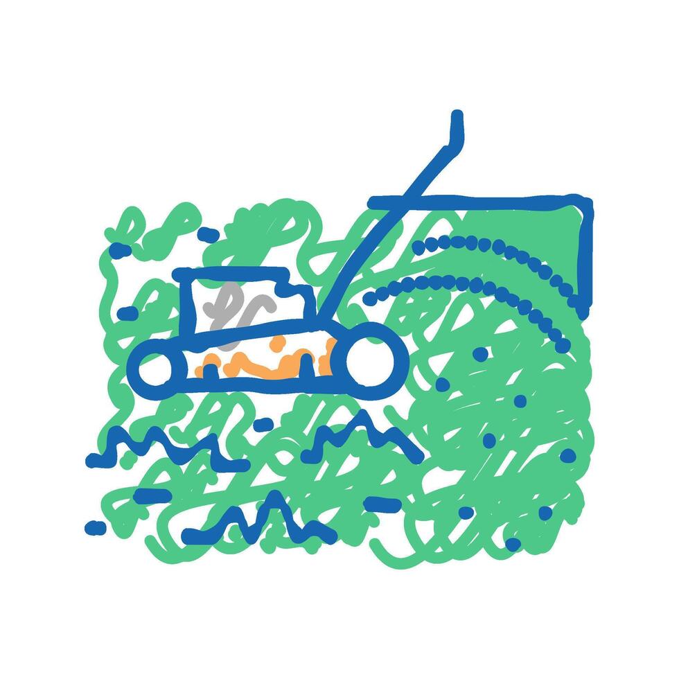 grass cutting with lawn mower icon doodle illustration vector