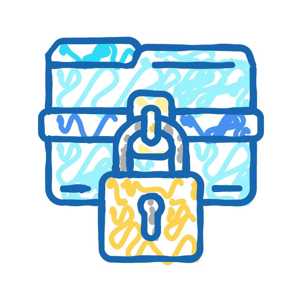 lock folder icon doodle illustration vector