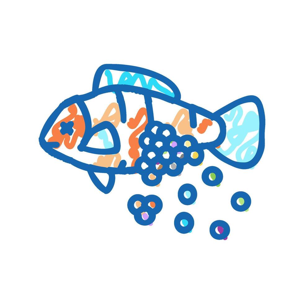plastic microbeads in fish icon doodle illustration vector