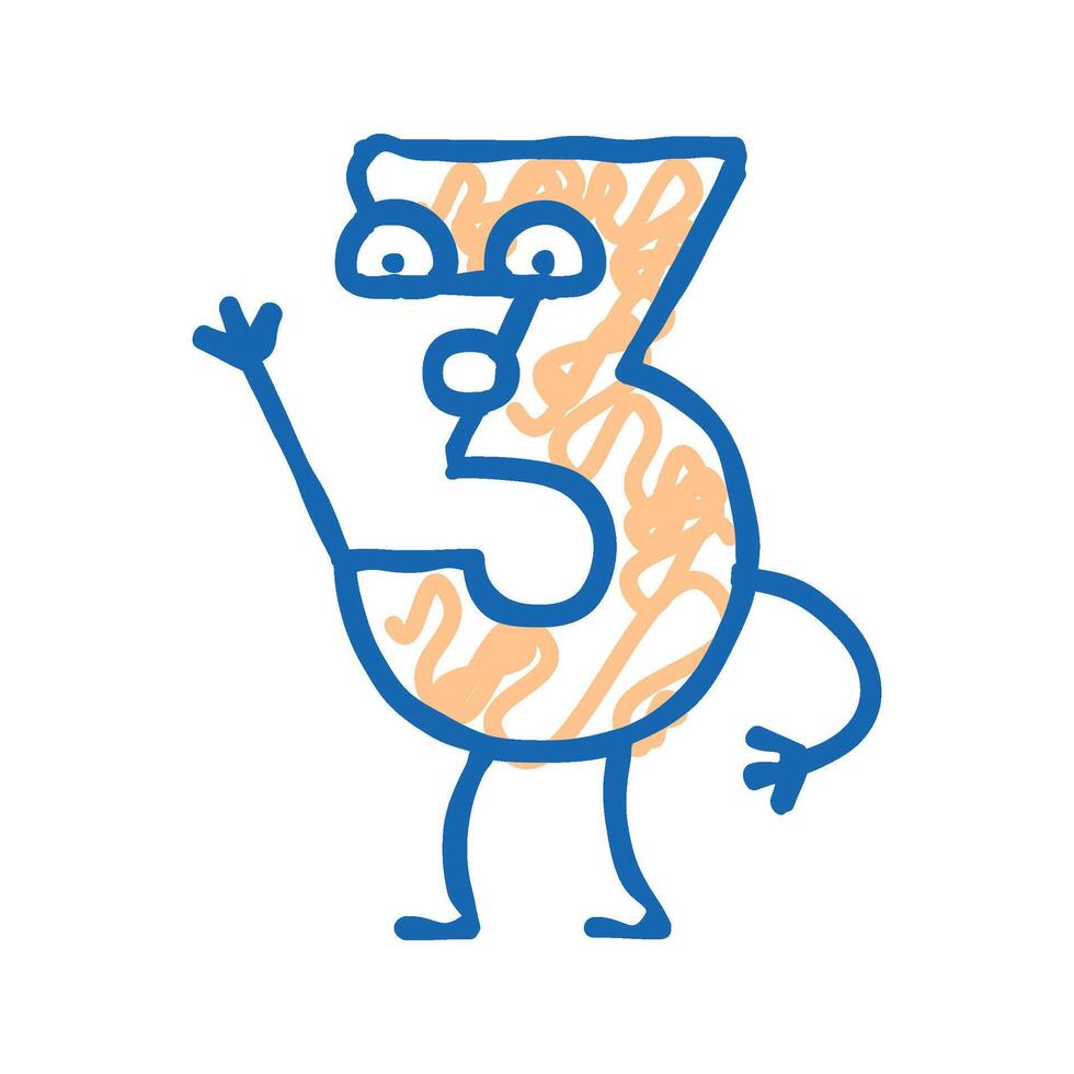 three number character icon doodle illustration vector