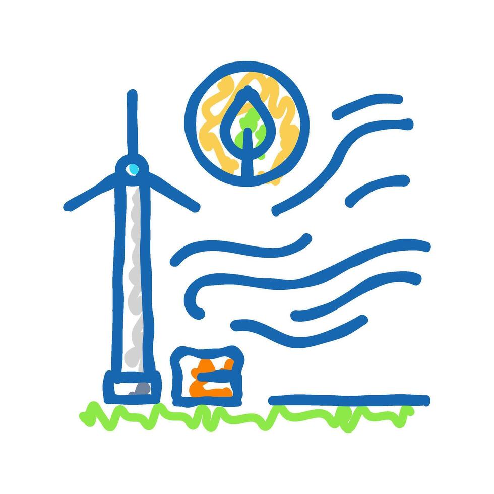 clean wind energy turbine icon doodle illustration vector
