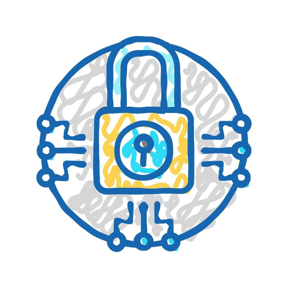system padlock icon doodle illustration vector