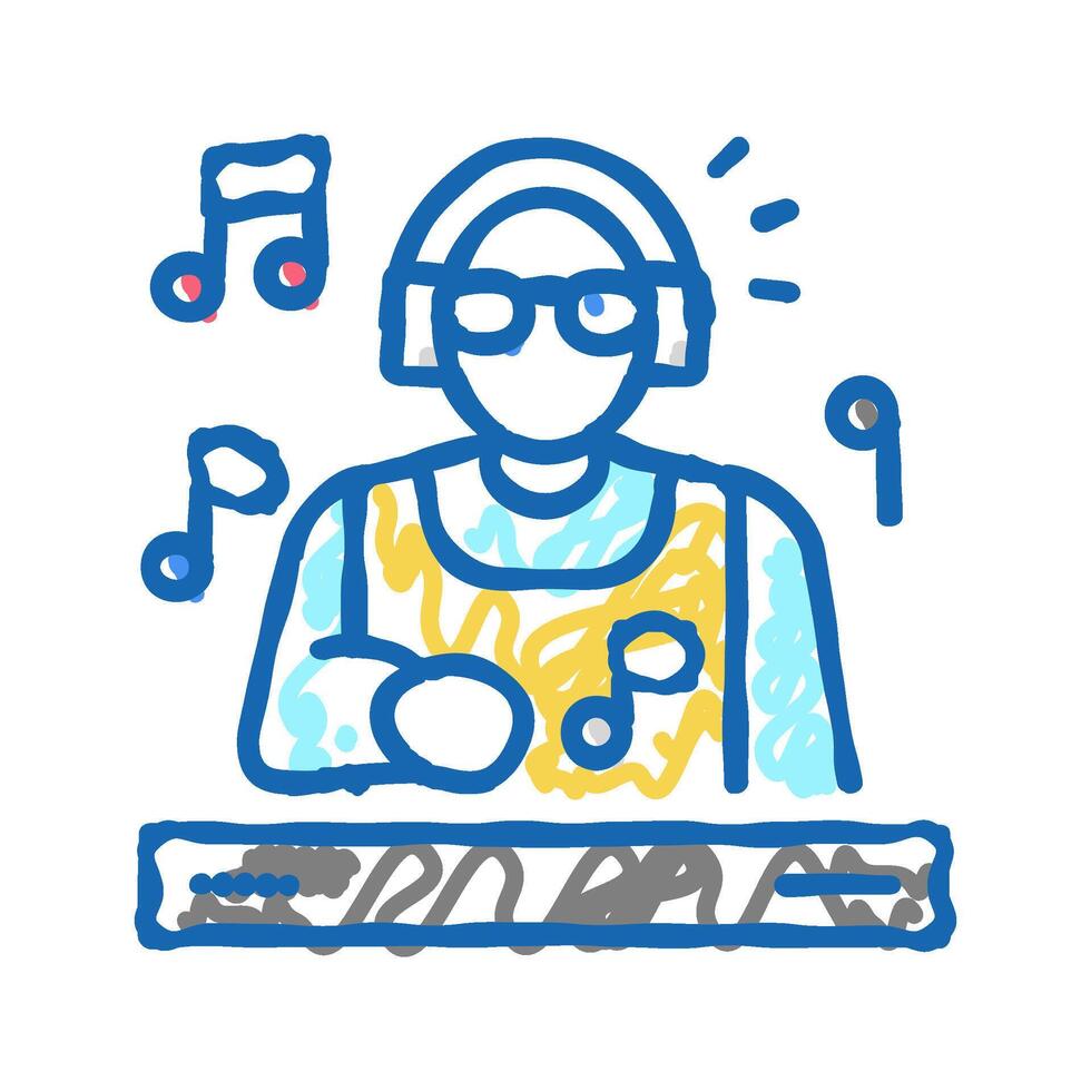 dj performing music icon doodle illustration vector