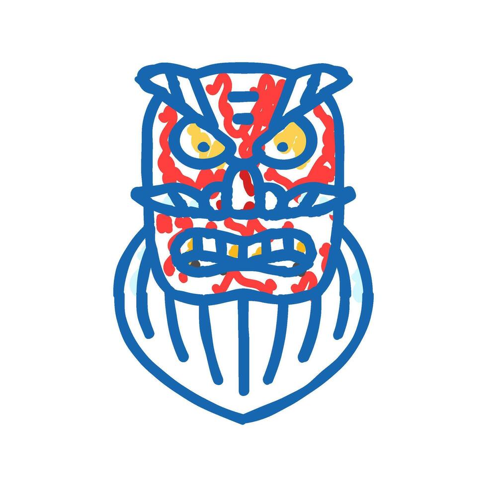 kagura dance mask shintoism icon doodle illustration vector