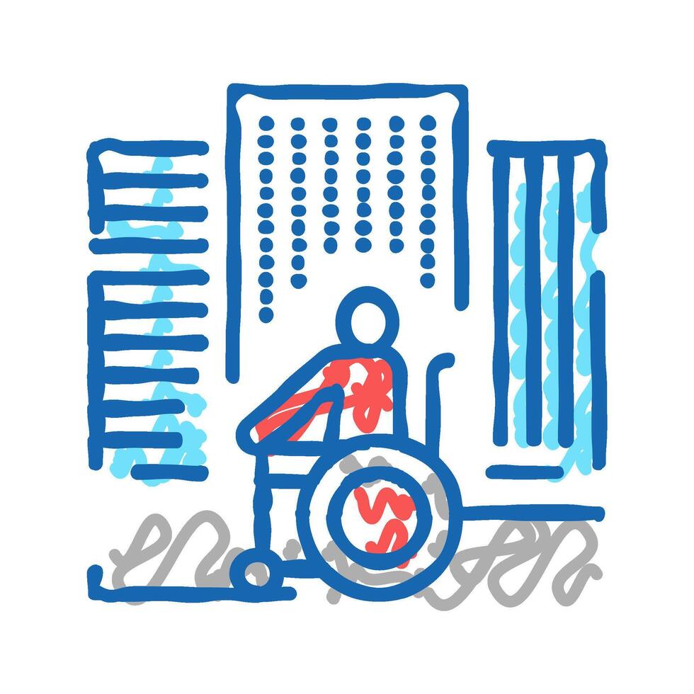 disabled riding wheelchair in city icon doodle illustration vector