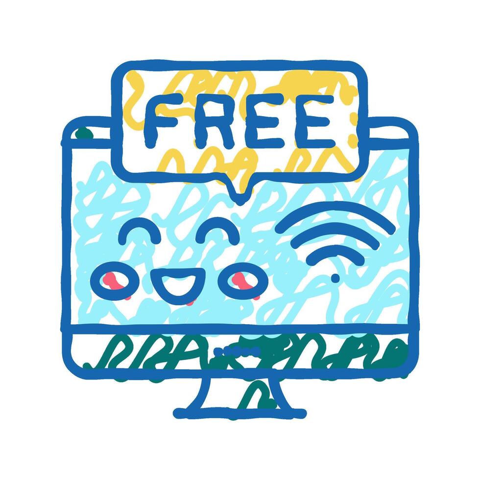 free internet in children library icon doodle illustration vector
