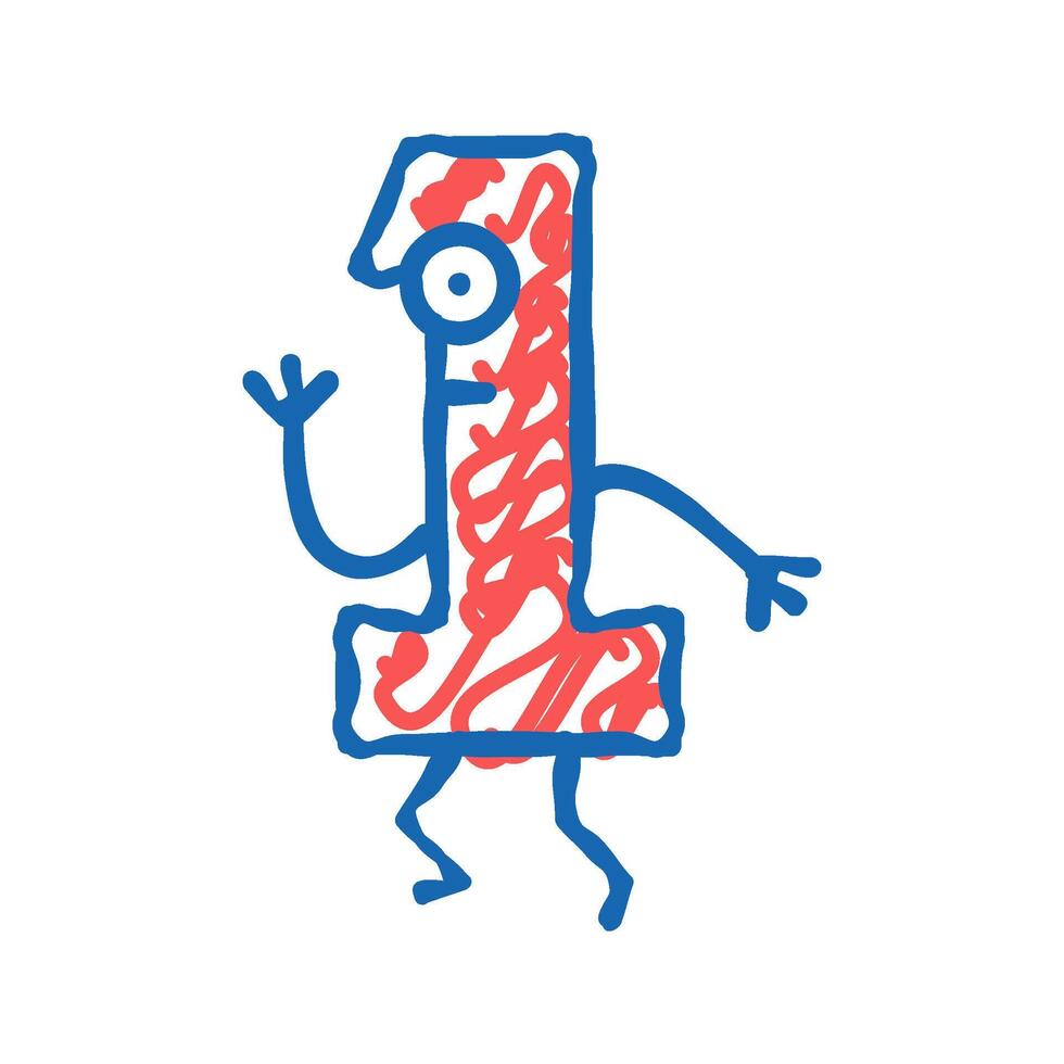 one number character icon doodle illustration vector
