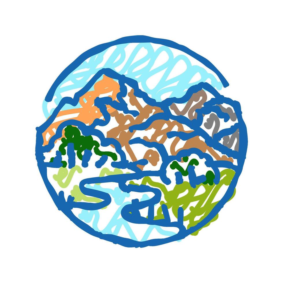 camp mountain landscape icon doodle illustration vector