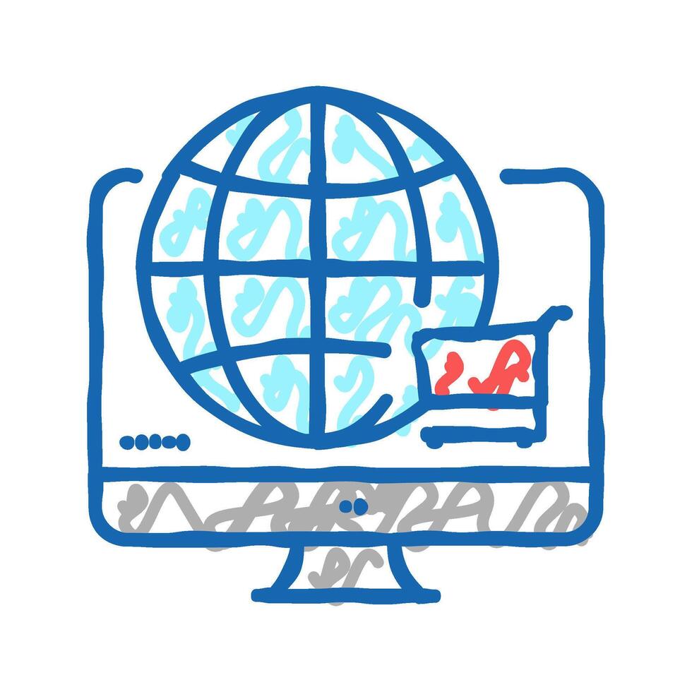 worldwide shopping icon doodle illustration vector